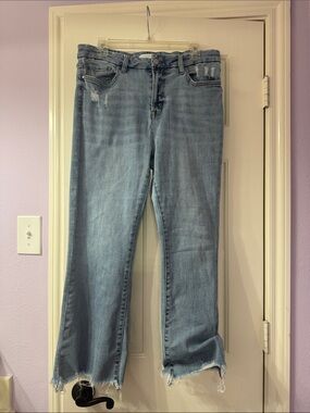 Altar'd State Light Blue Frayed Hem Cropped Jeans